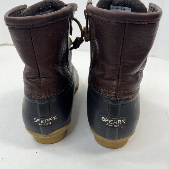 Sperry Top Sider Saltwater Duck Rain Boots Size 6 Brown Leather Rubber - Picture 8 of 10